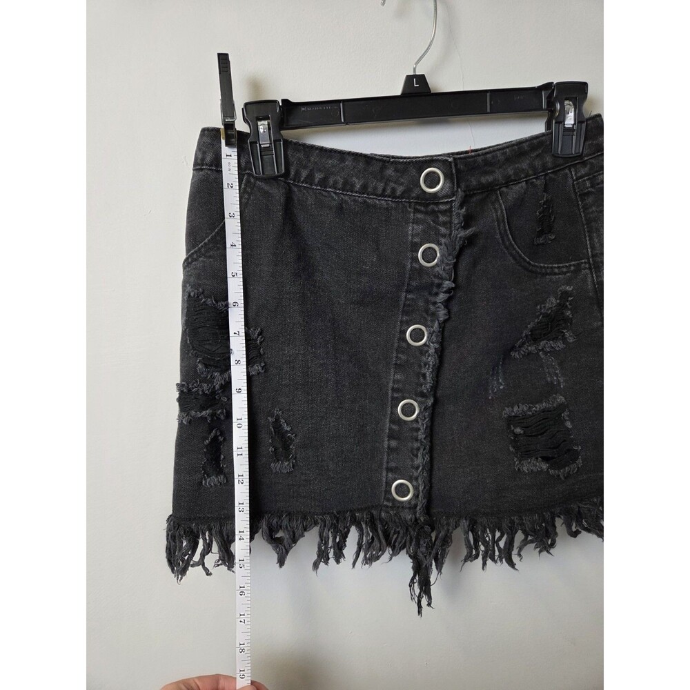 Signature8 Black Distressed Button Front Denim Mini Skirt Size M - Picture 6 of 8